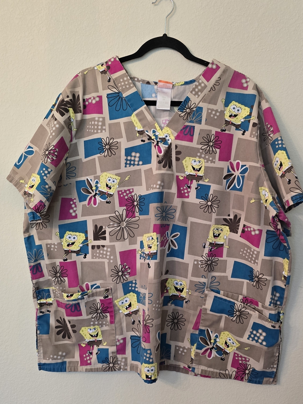 SpongeBob SquarePants Kids Scrub Top - Beige with Pink & Blue